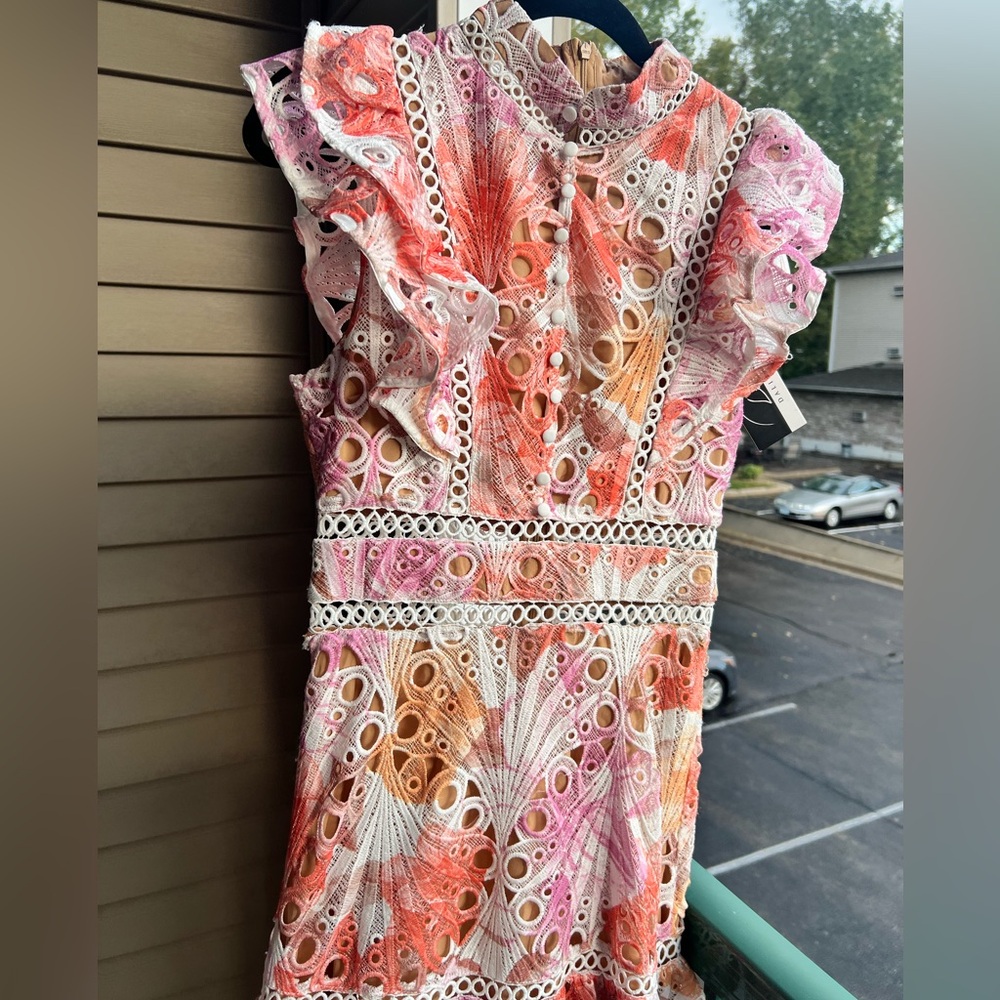 🆕 Dalia MacPhee Eyelet Embroidered Midi Dress Floral Ruffle Wedding Size Small - Picture 6 of 17
